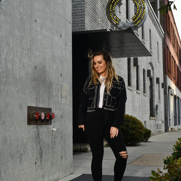 Women Black Oversized Stud style Biker Jacket - Picture 5 of 10